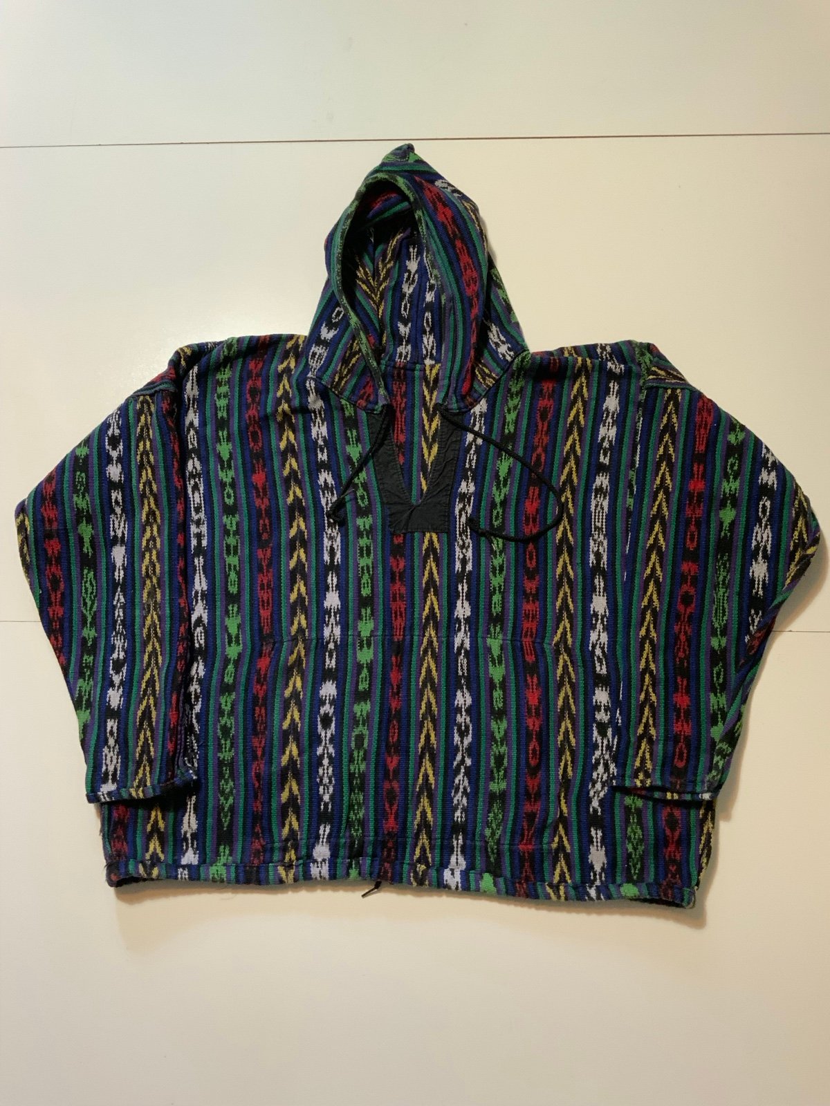 Vintage Guatemalan Ikat Textile Handmade Woven Drug Rug Boho Hippie Hoodie