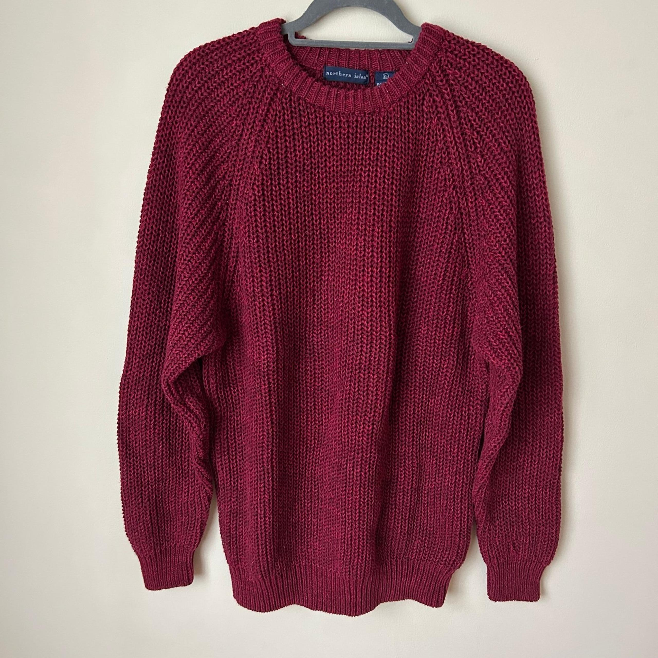 Northern Isles Women’s Burgundy Maroon Red Crewneck Chunky Sweater Size XL