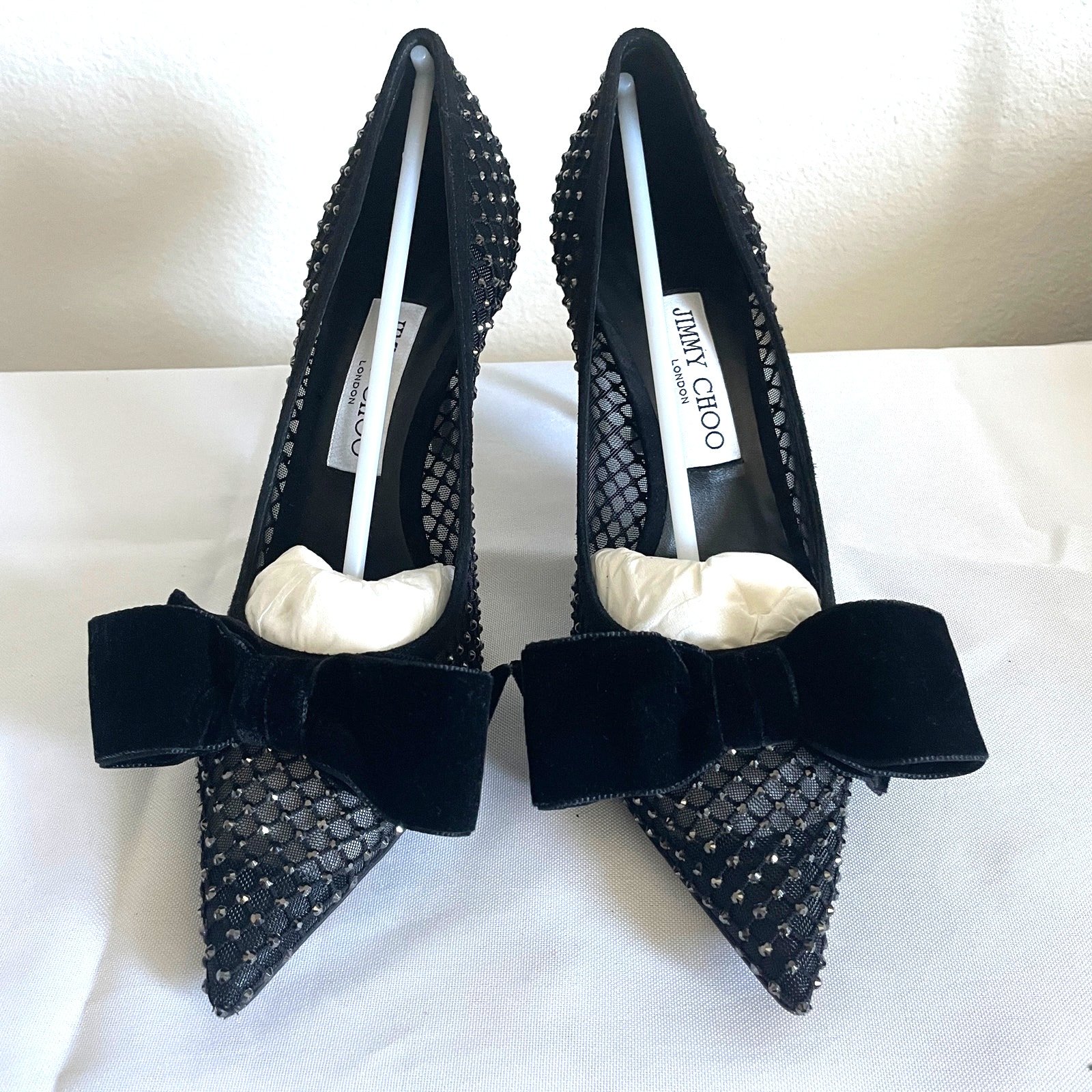 Jimmy Choo Love 85 Mesh and Suede Pumps Shoes Black 37.5