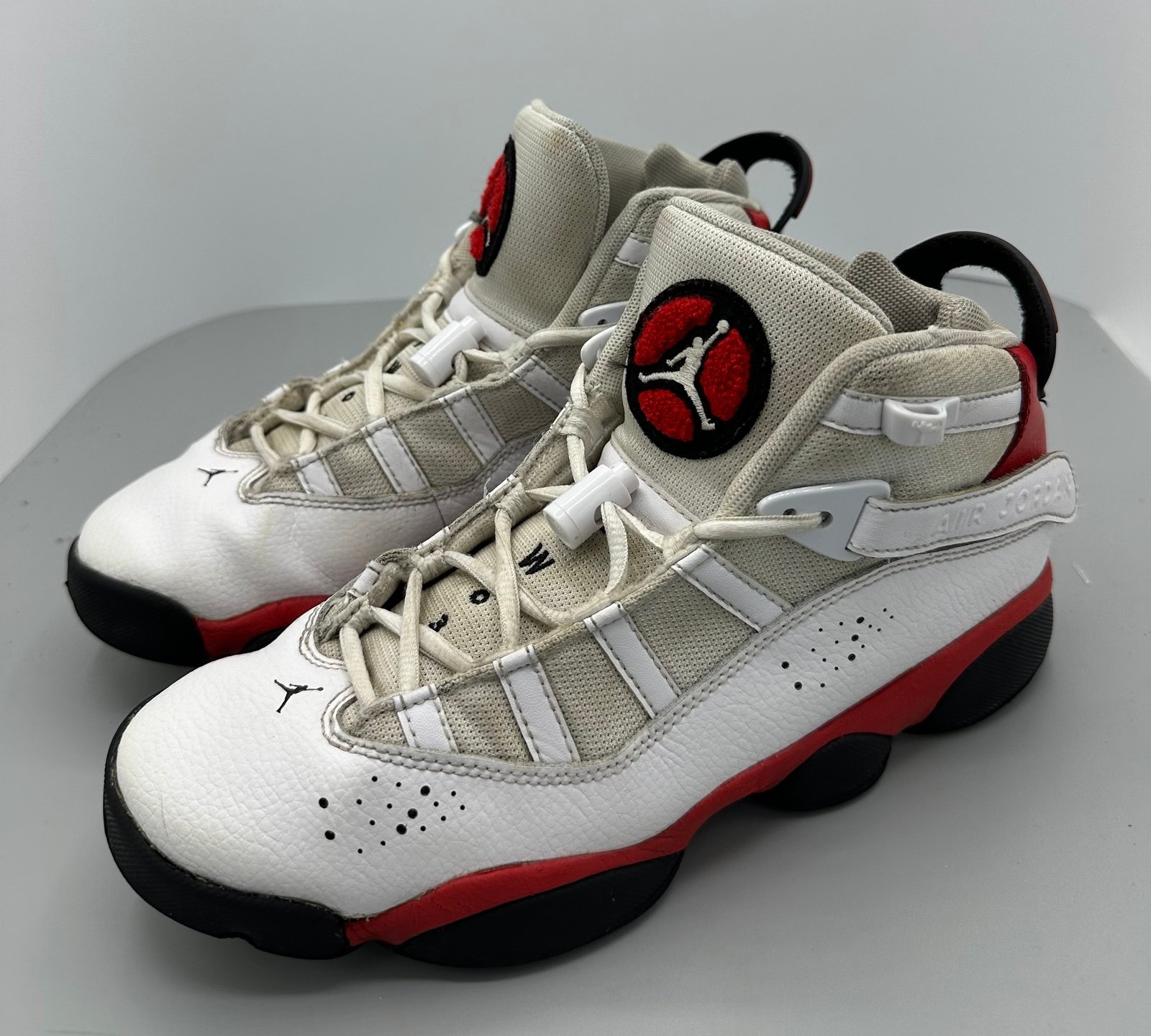 Jordan 6 Rings White/Black University Red GS Size 7Y