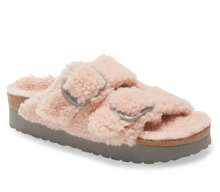 Birkenstock Arizona Big Buckle Pap Teddy Crystal Rose Pink Sandal Narrow Fit