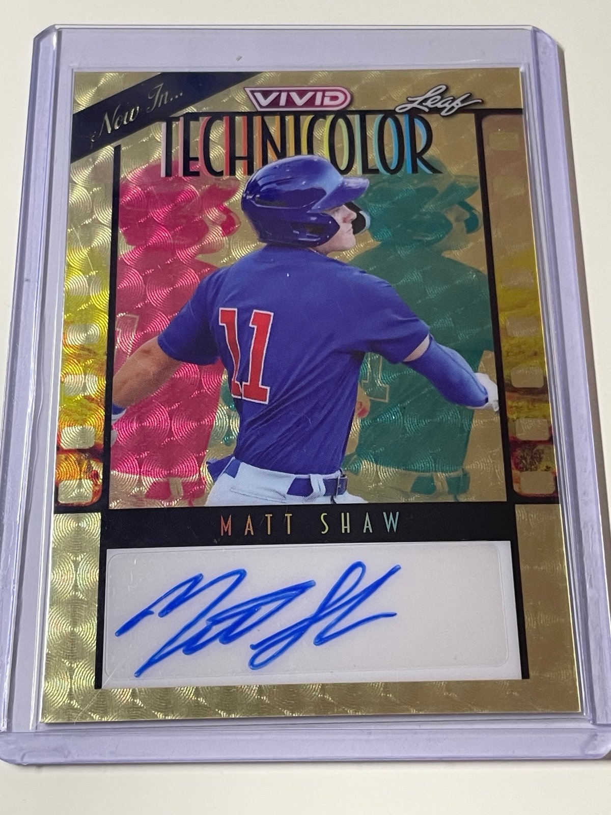 MATT SHAW 2023 LEAF VIVID SUPER PRISMATIC GOLD AUTO 1/1 NEW YORK METS