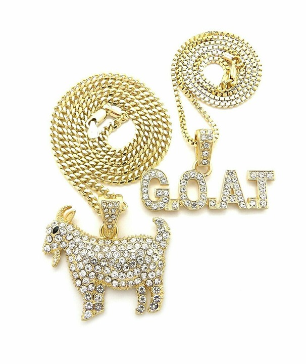 Set of 2 Iced Rapper's Goat & G.O.A.T Pendant & 20 Box 24 Cuban Chain Necklace