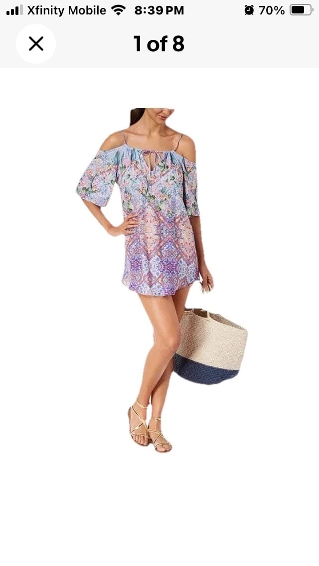 NANETTE LEPORE SWIM Festival Swim Cover Up Off Shoulder Tunic Dress M/L NWT