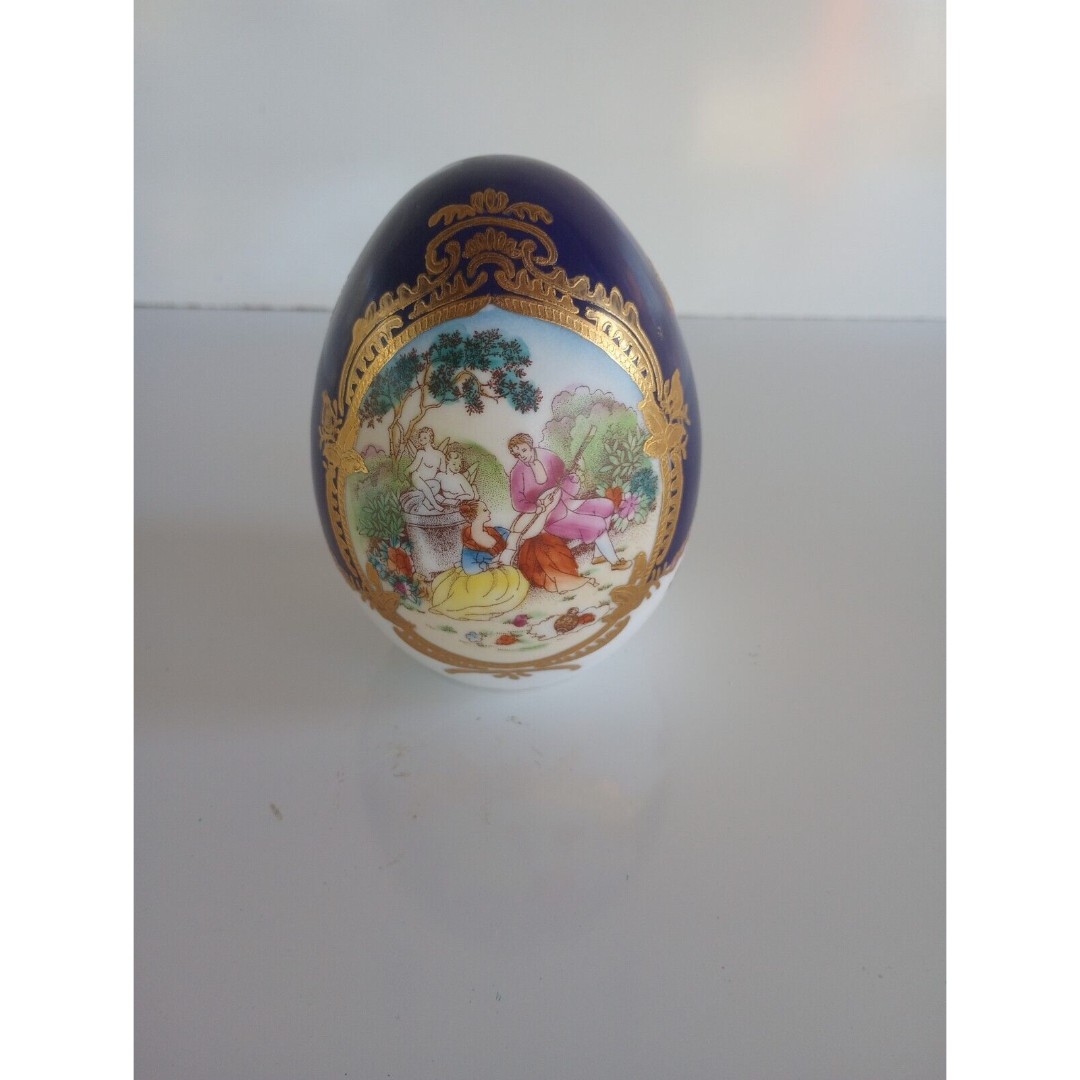 RARE VTG LF Fine Porcelain Limoges PRC Large Cobalt Egg Fragonard
