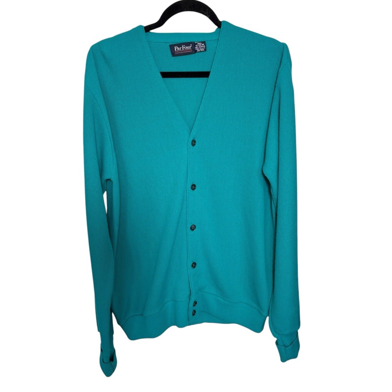 Vintage Par Four Golf Sweater Cardigan Mens Size XL Tall Grandpa Teal