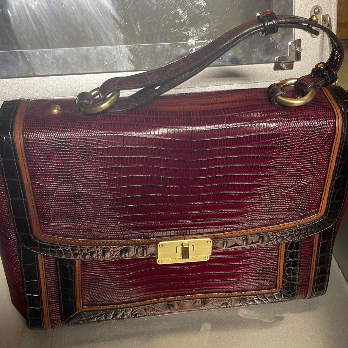 promotions Tri Oxblood Oxford Texture Satchel Leather Brown Maroon Women promotions Tri Oxblood Oxford Texture Satchel Leather Brown Maroon Women