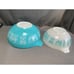 Vintage Pyrex Butterprint Turquoise & White Cinderella Bowls 443 & 444 Set