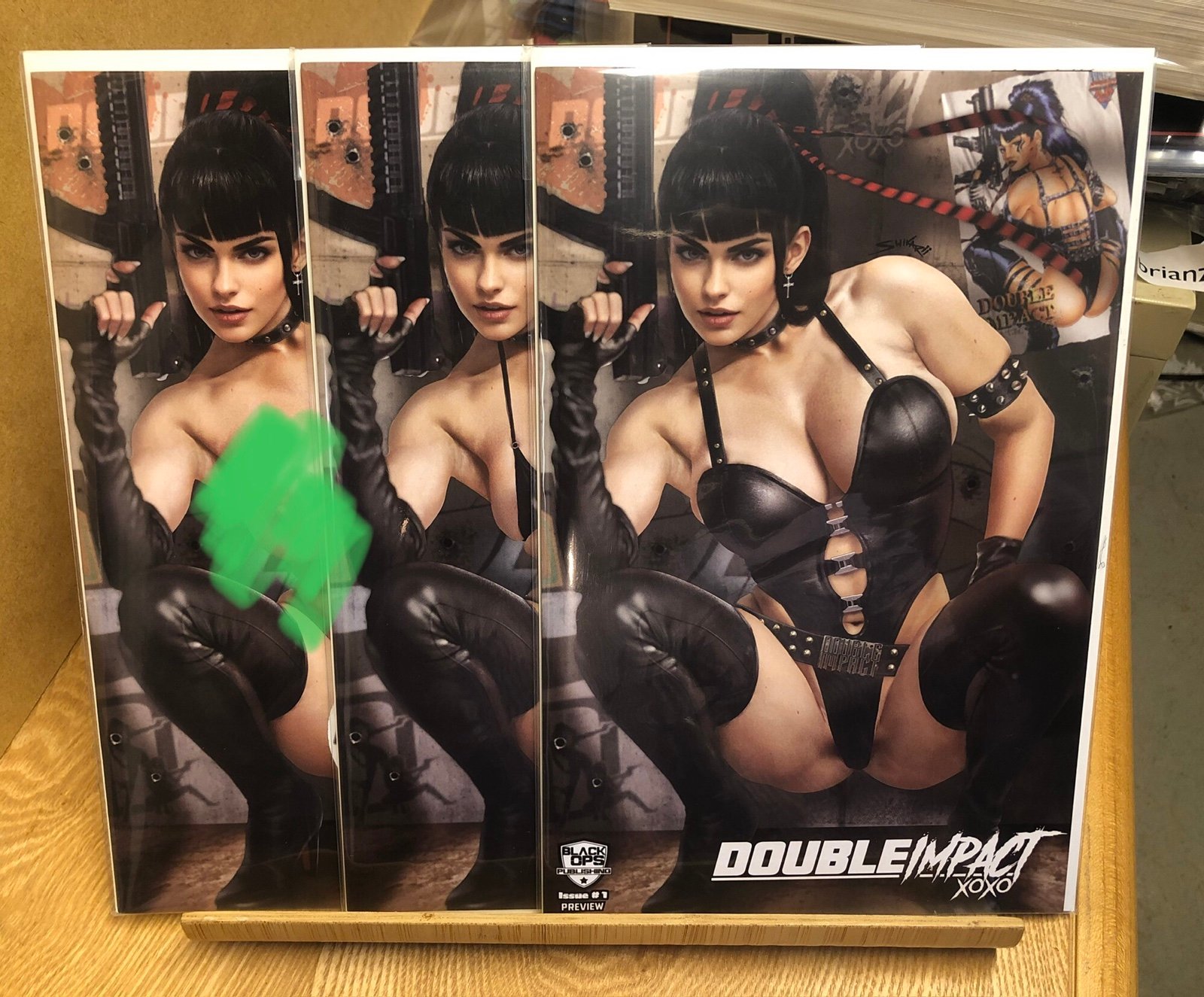 Double Impact 3 book set trade, bikini, full Naughty Virgin cover by Shikarri
