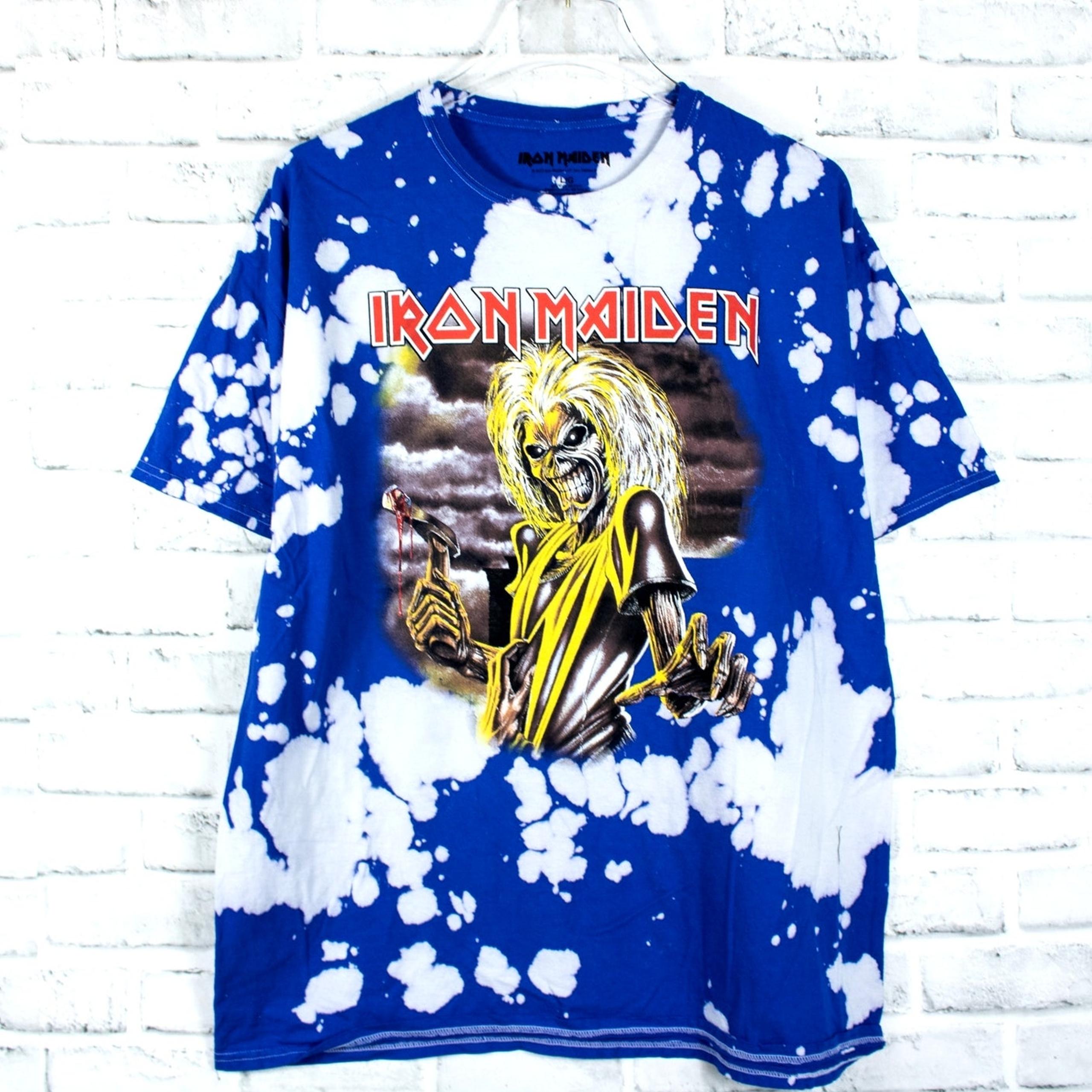 Iron Maiden Blue Tie Dye Band T Shirt Unisex Licensed Music Tee Merch Large
