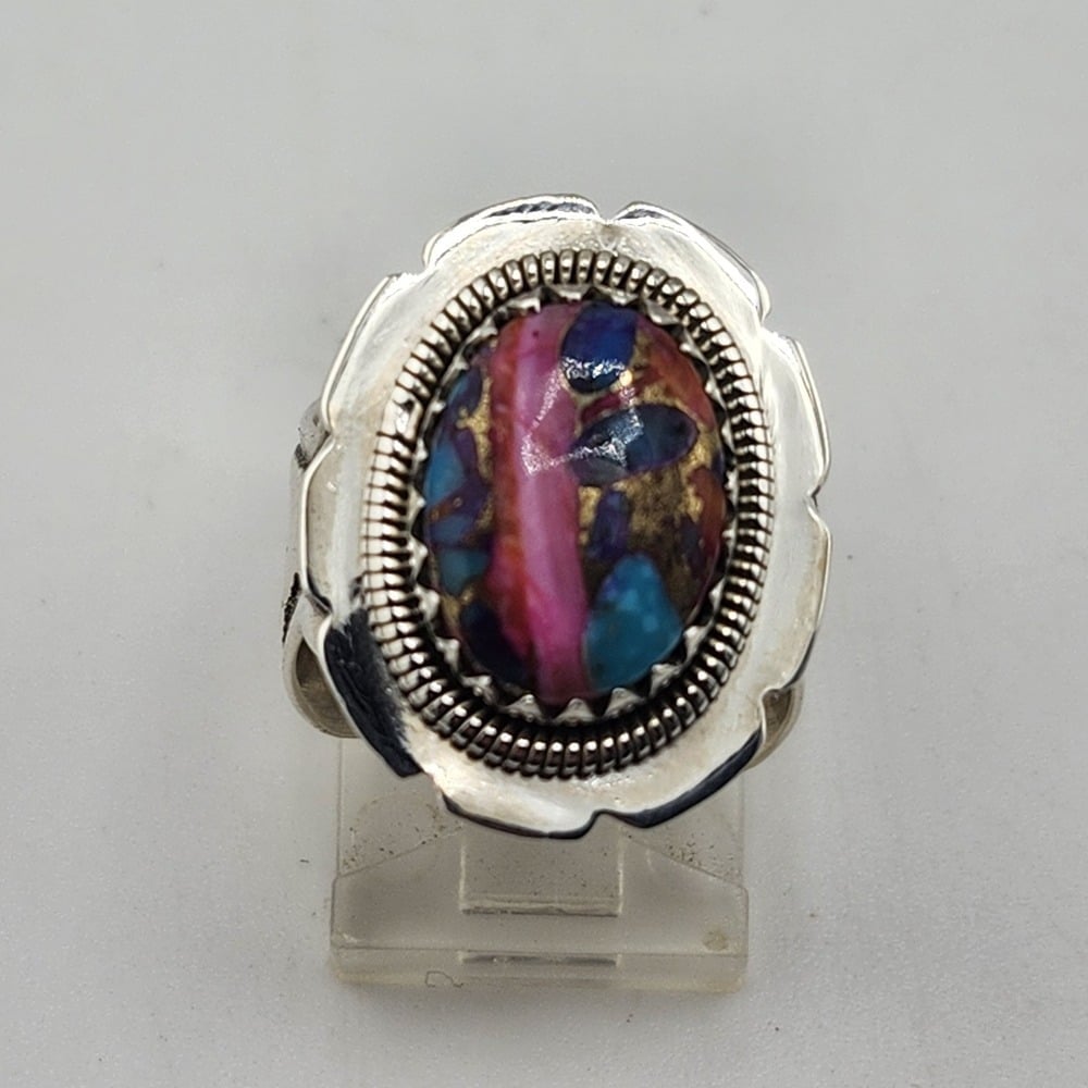 Sterling Silver 925 Spiny Oyster Southwestern Design Ring Size 7