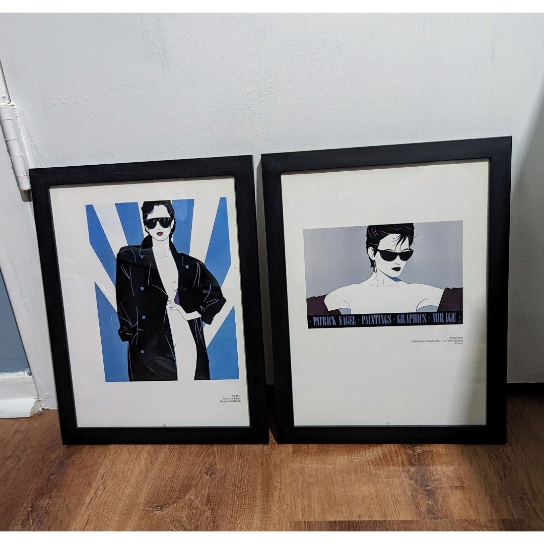 Patrick Nagel Art Bookplate Prints Sunglasses Women 1985 1980s Framed Pictures