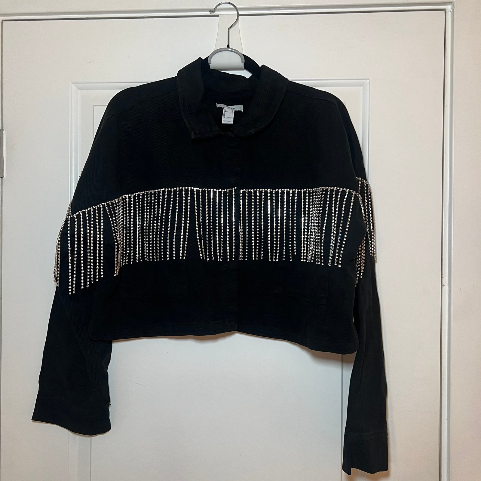 Forever 21 Rhinestone Fringe Trucker Jacket Size L