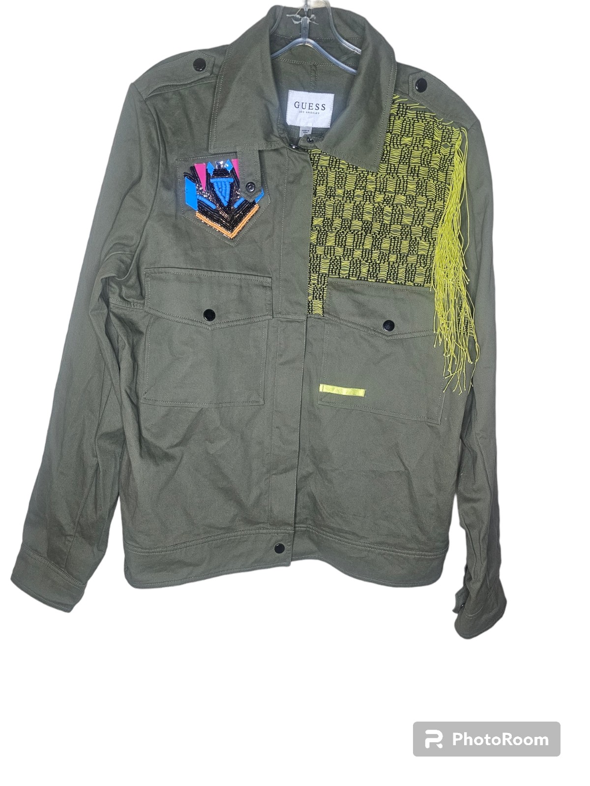Guess women's green design utility long-sleeved jacket size L