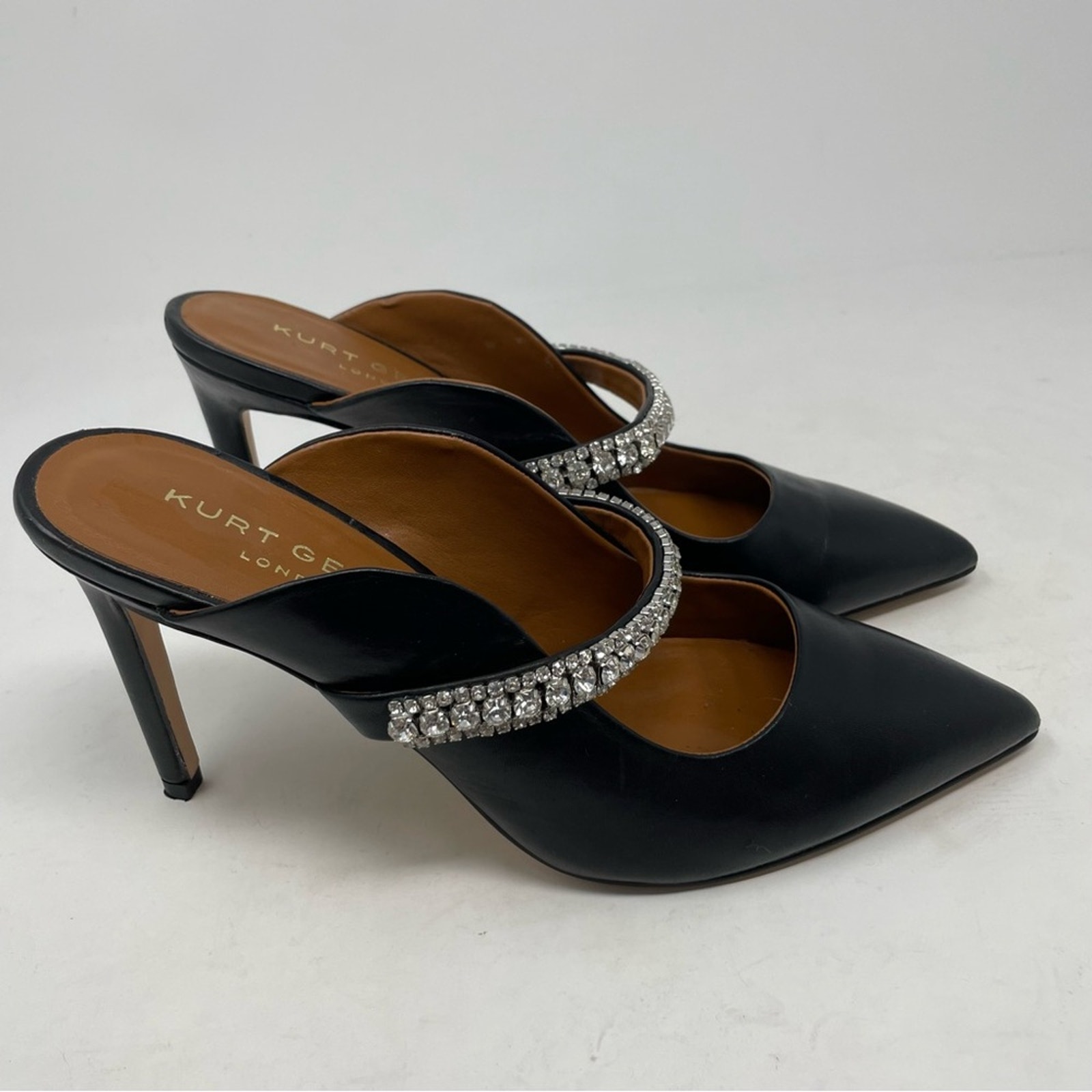 Kurt Geiger London Black Crystal Strap Pointed Toe Heel Mule 38.5