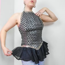 Vintage Handmade Black & Silver Sequin Trim Halter Top / Dancers Costume