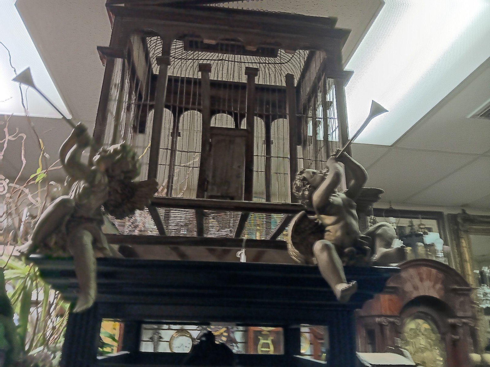 Pair of whimsical trumpeting angels