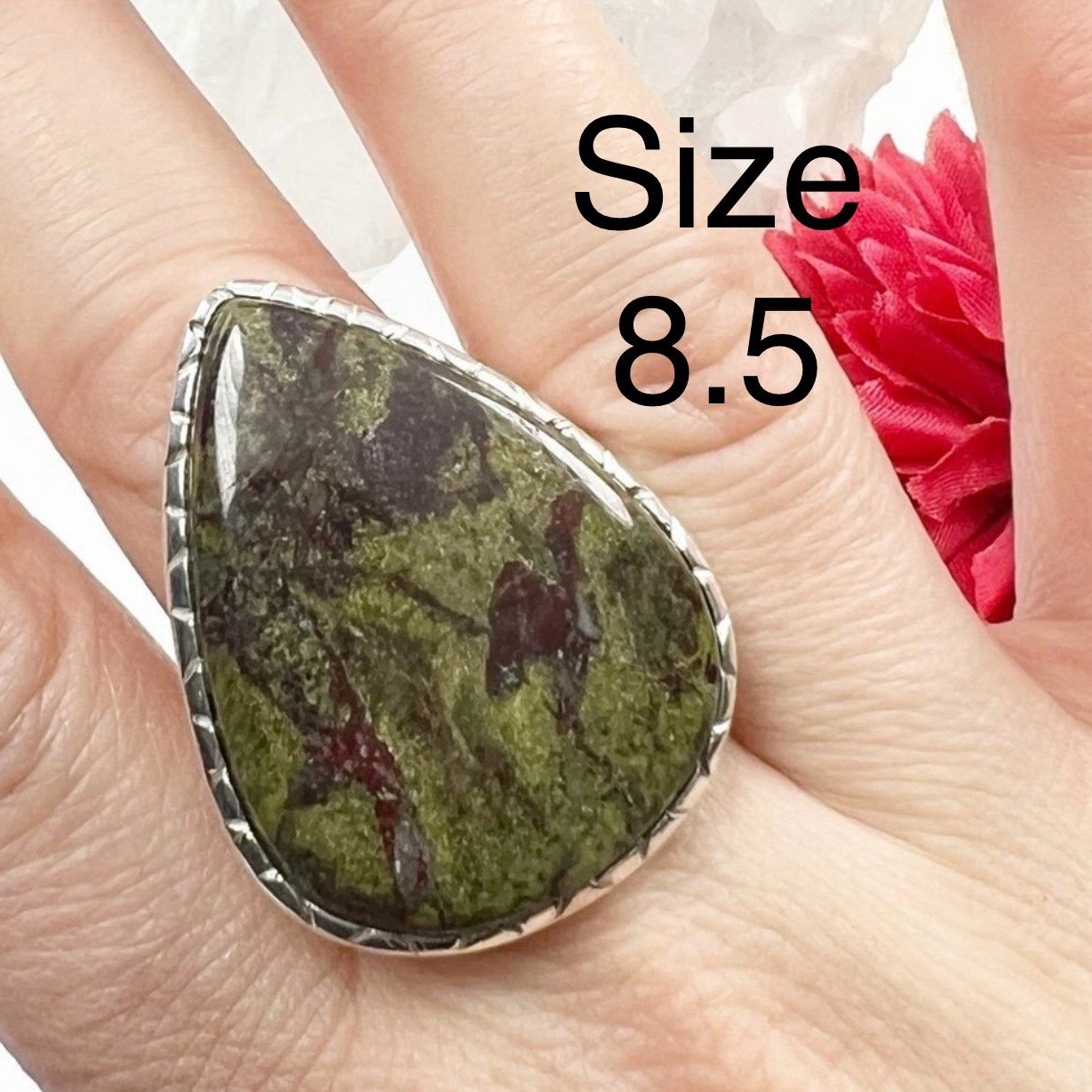 Big Dragon Blood Jasper Ring Size 8 1/2 Solid Sterling Silver 925 Southwestern