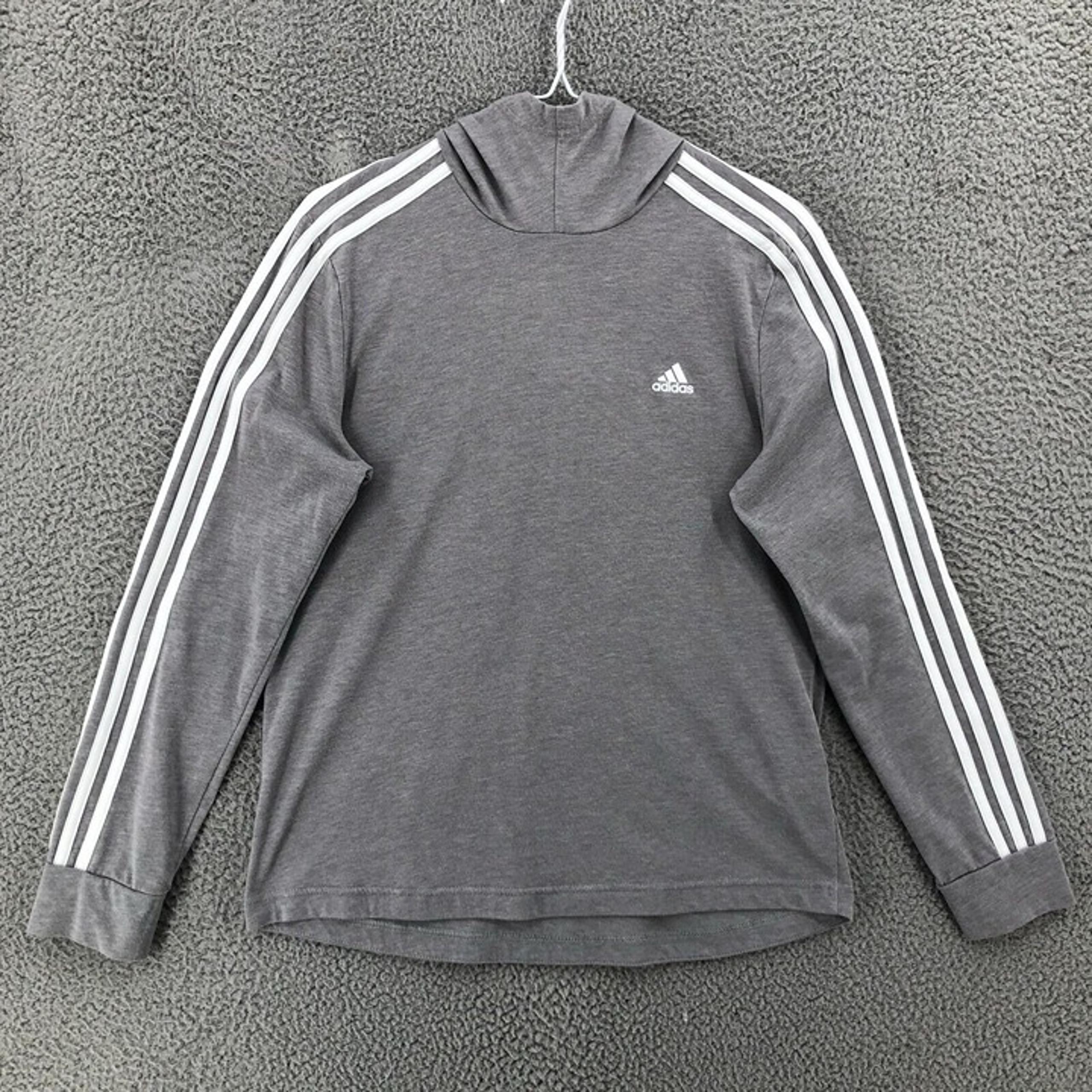 Adidas Hoodie Pullover Sweatshirt Climalite Womens Size Medium Striped Gray 9843