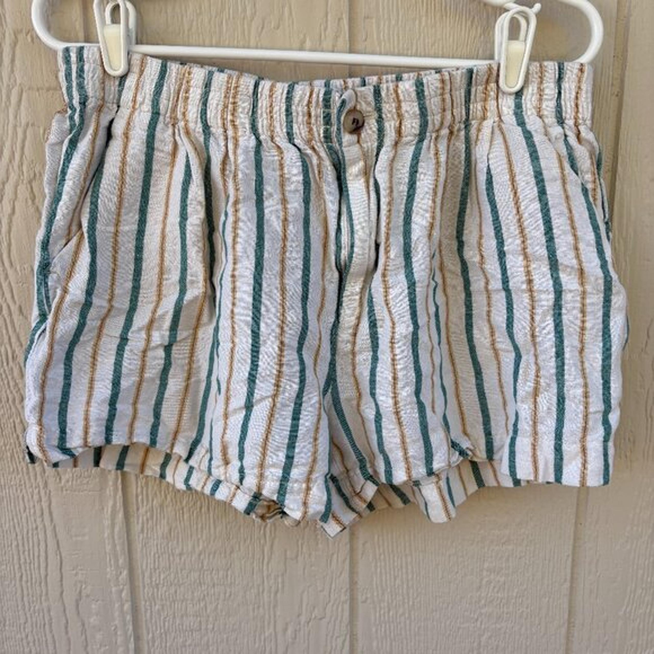 Madewell Track Shorts Women's Large Polished Jade Linen Blend Striped Beach