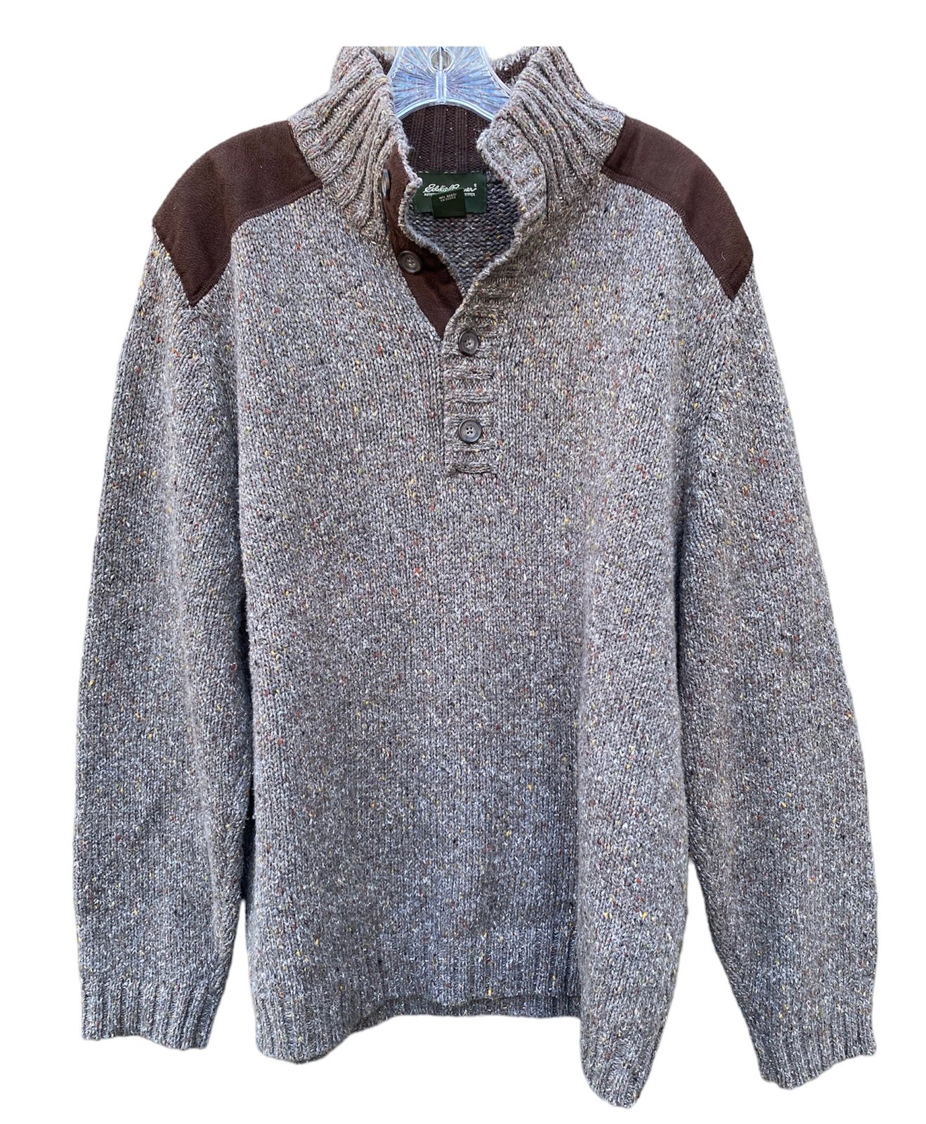 Eddie Bauer 1/4 Button Cozy Chunky Cardigan Style Brown Sweater Size Large