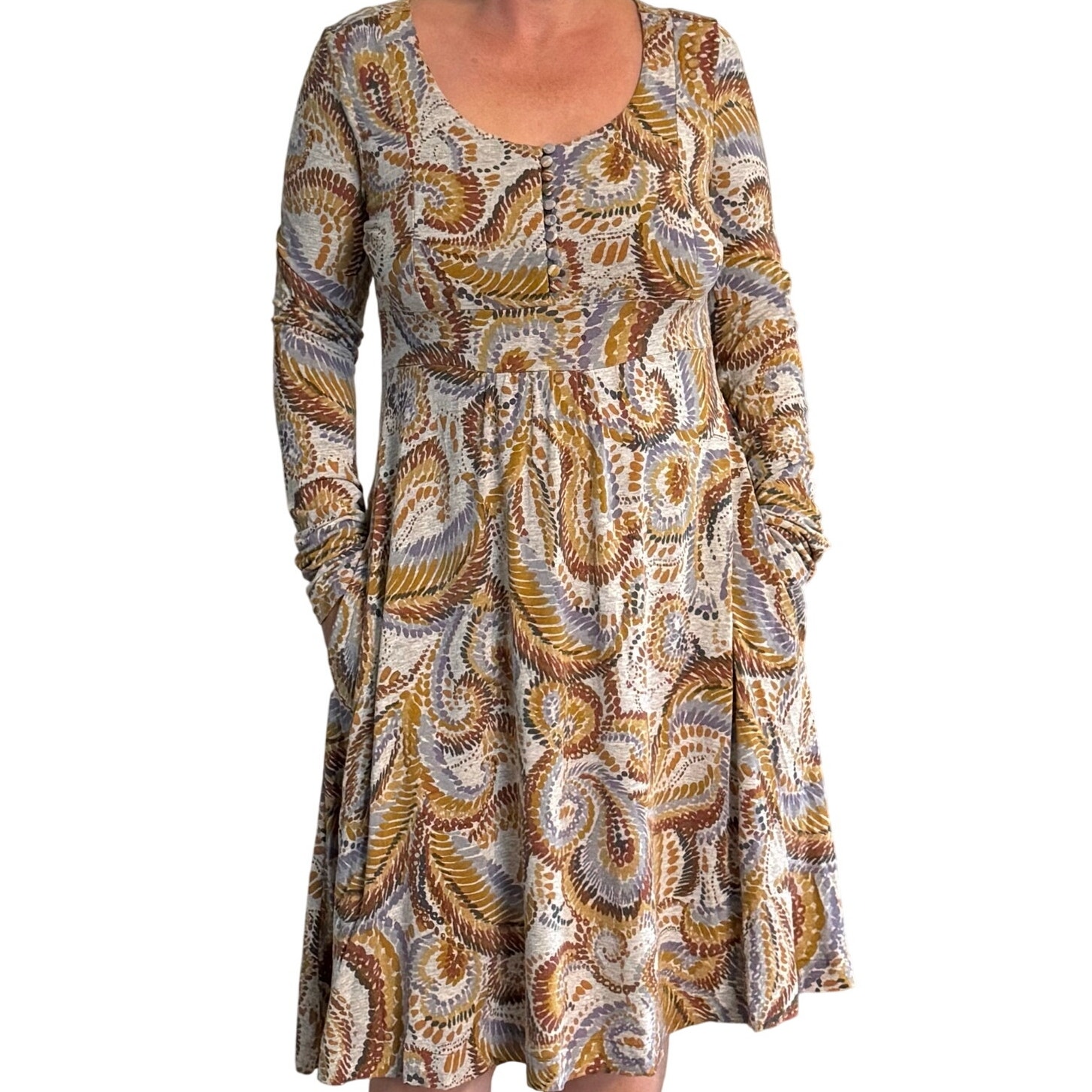 Anthropologie Ric Rac Paisley Print Mid Length Long Sleeve Dress Small