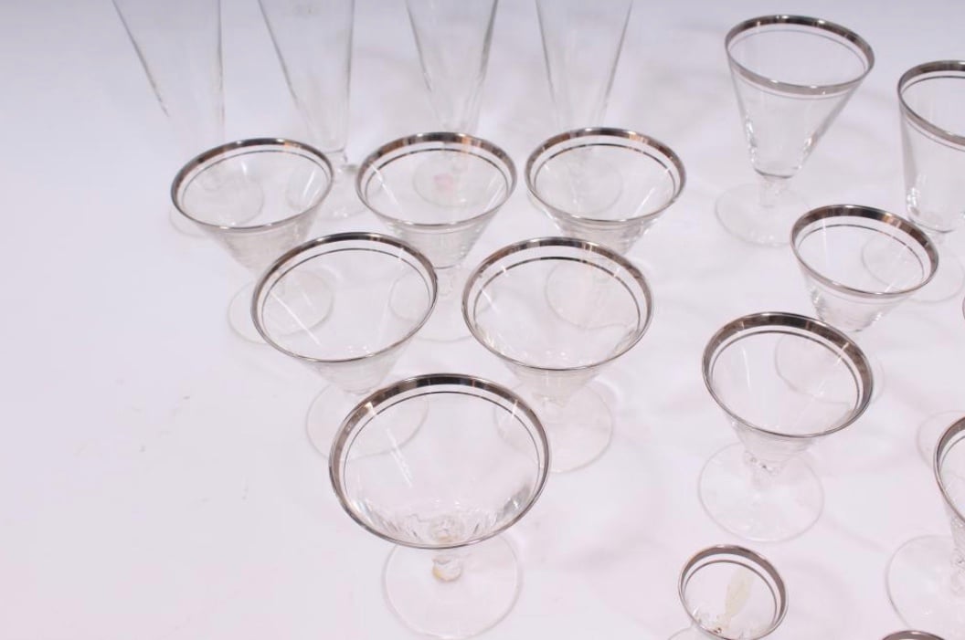 Libbey Silver Rimmed Glasses Lot Of Eighteen