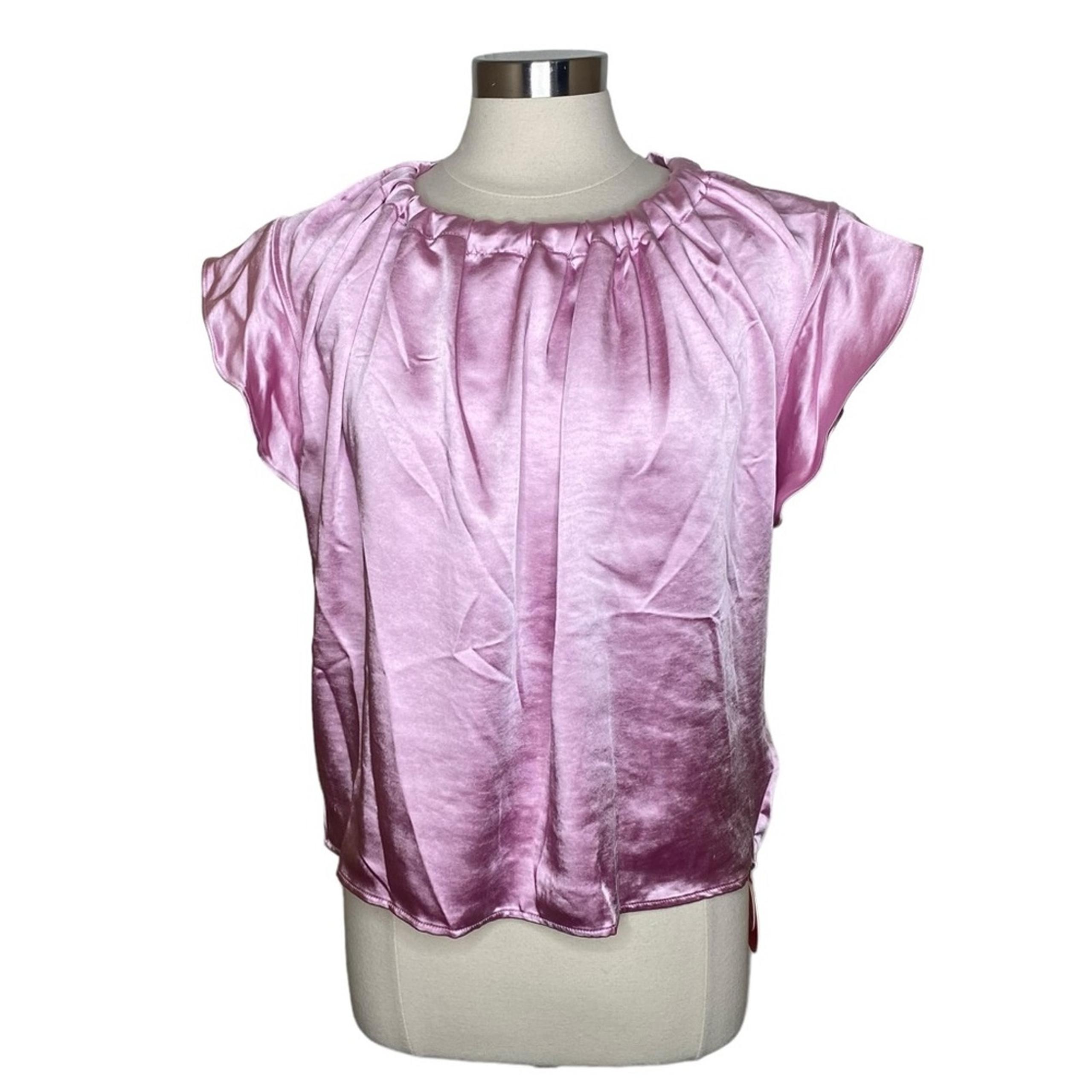 Eva Franco Cara Button Back Satin Top Rosewater Gathered Neck Women’s Large New