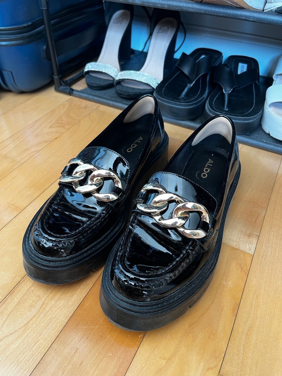 Aldo black platform loafers