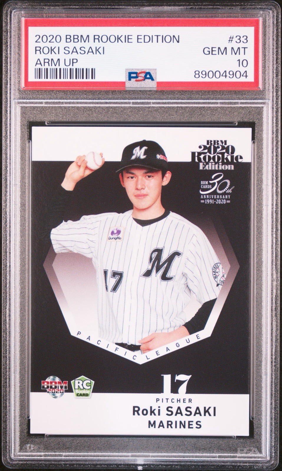 2020 BBM Rookie Edition Roki Sasaki Arm Up #33 PSA 10 Rookie Card