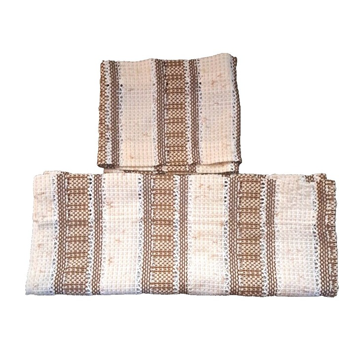 Vintage Woven Curtain Valance Set 2 PC Speckled Striped Brown Beige 60s 70s