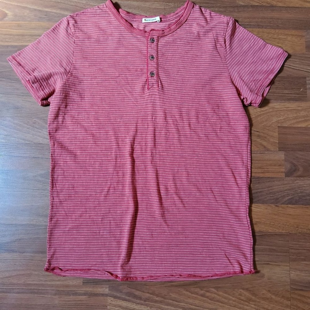 Marine Layer Henley Crewneck Striped T-Shirt Tee Shirt Size S Red New