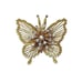Vintage Gold Tone Filigree Butterfly Brooch Pin Pendant Starburst Rhinestone 3D
