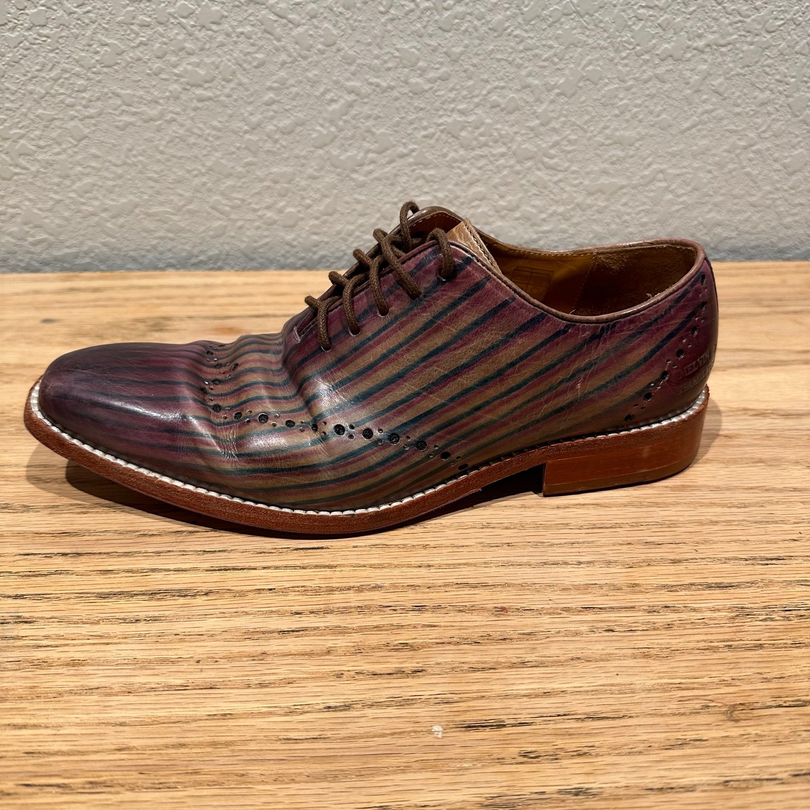 Melvin & Hamilton - Men's Brown Stripped Leather Derby Wingtip Shoes, Size 39
