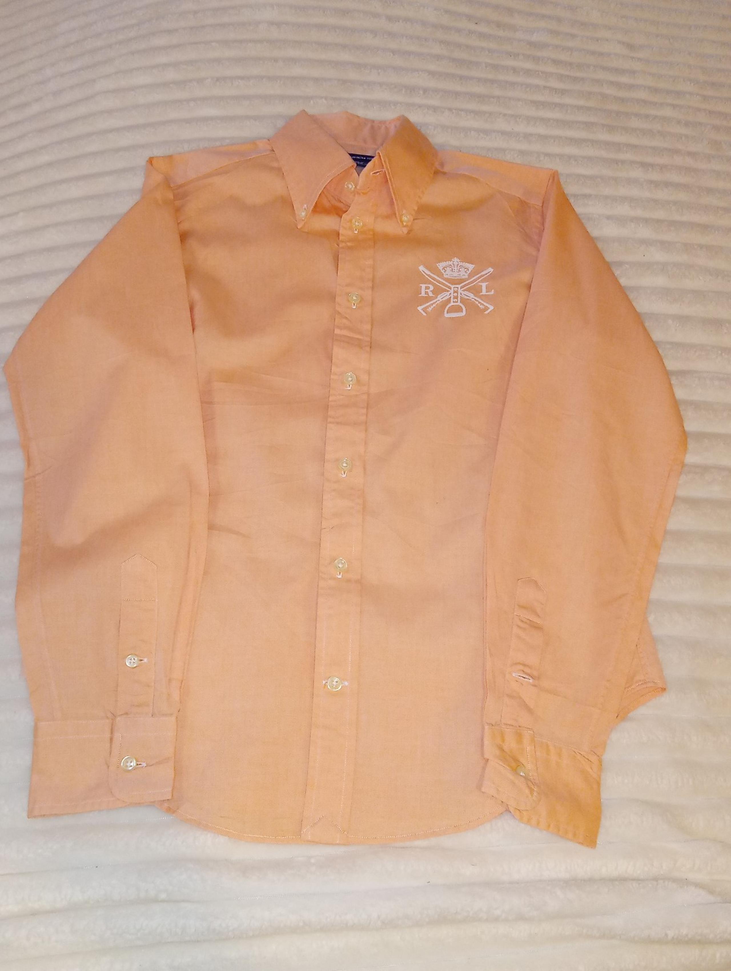 Polo Ralph Lauren Sport Button Down Women's Size 10 Peach White Logo Long Sleeve