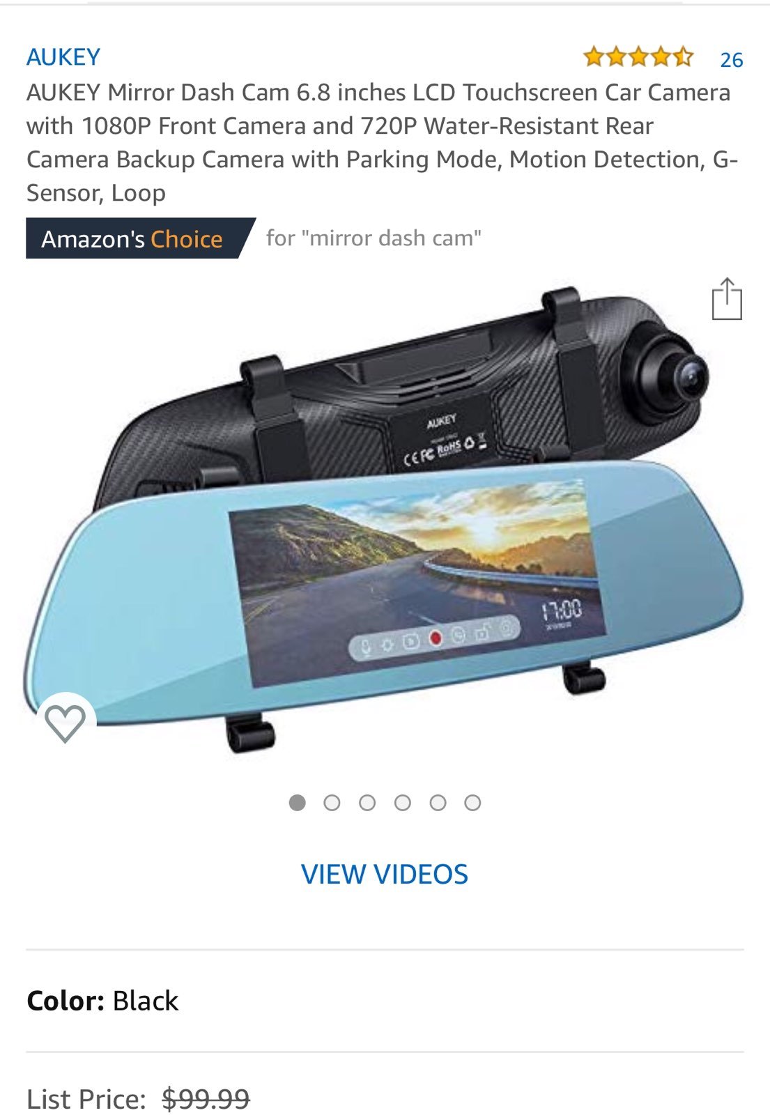 Mirror Dash Cam 6.8 Inches Touchscreen