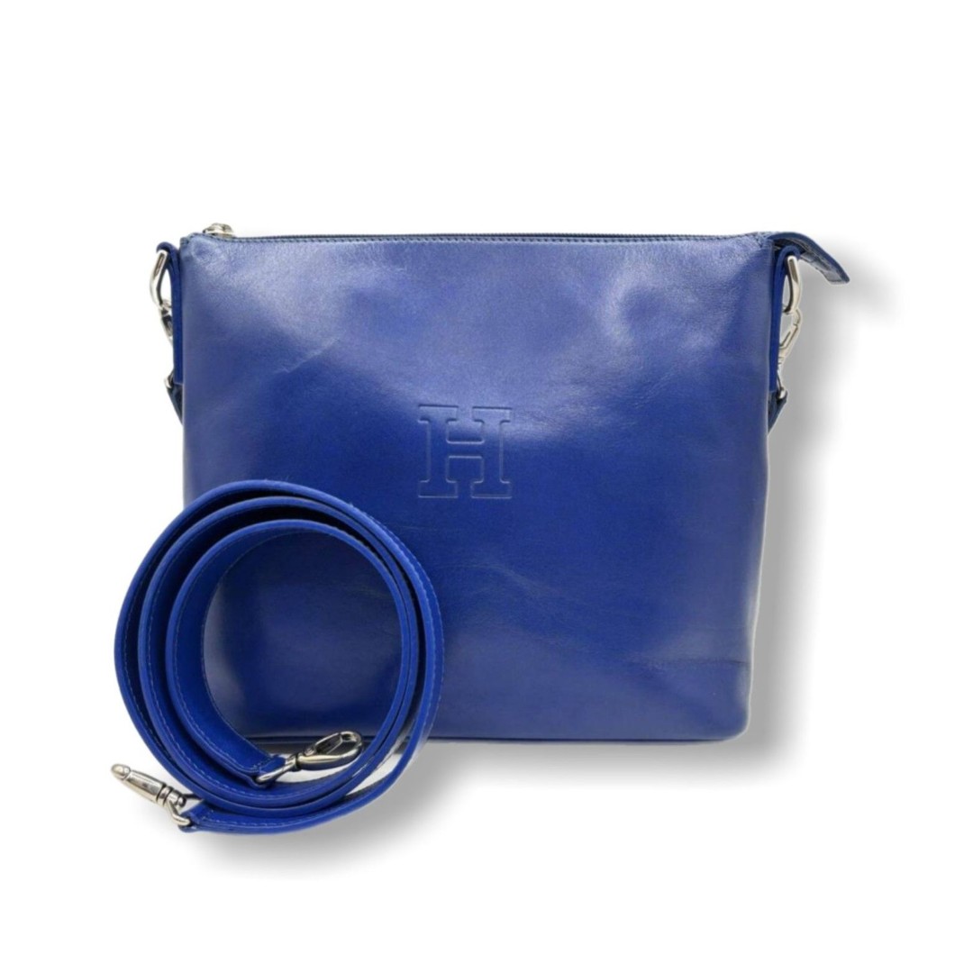 Hirofu | Royal Blue Smooth Leather Two-Way Convertible Tote & Shoulder Bag, VGUC