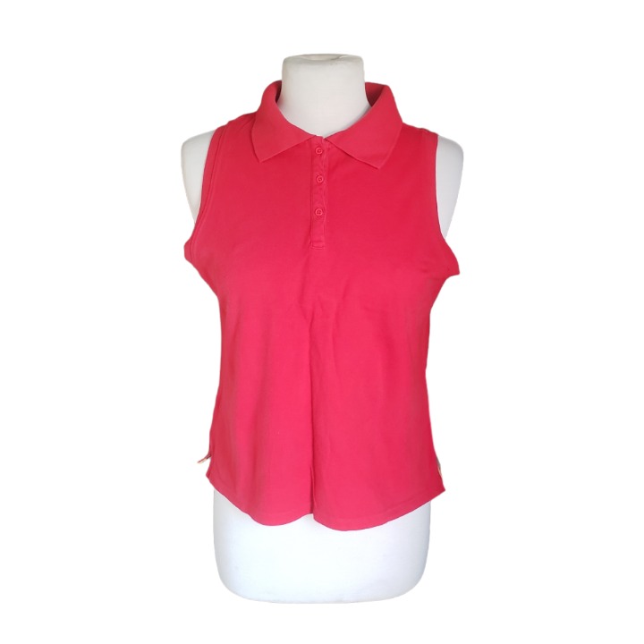 Top For Women Stretchable Red Sleeveless Collar Polo Shirt Size L