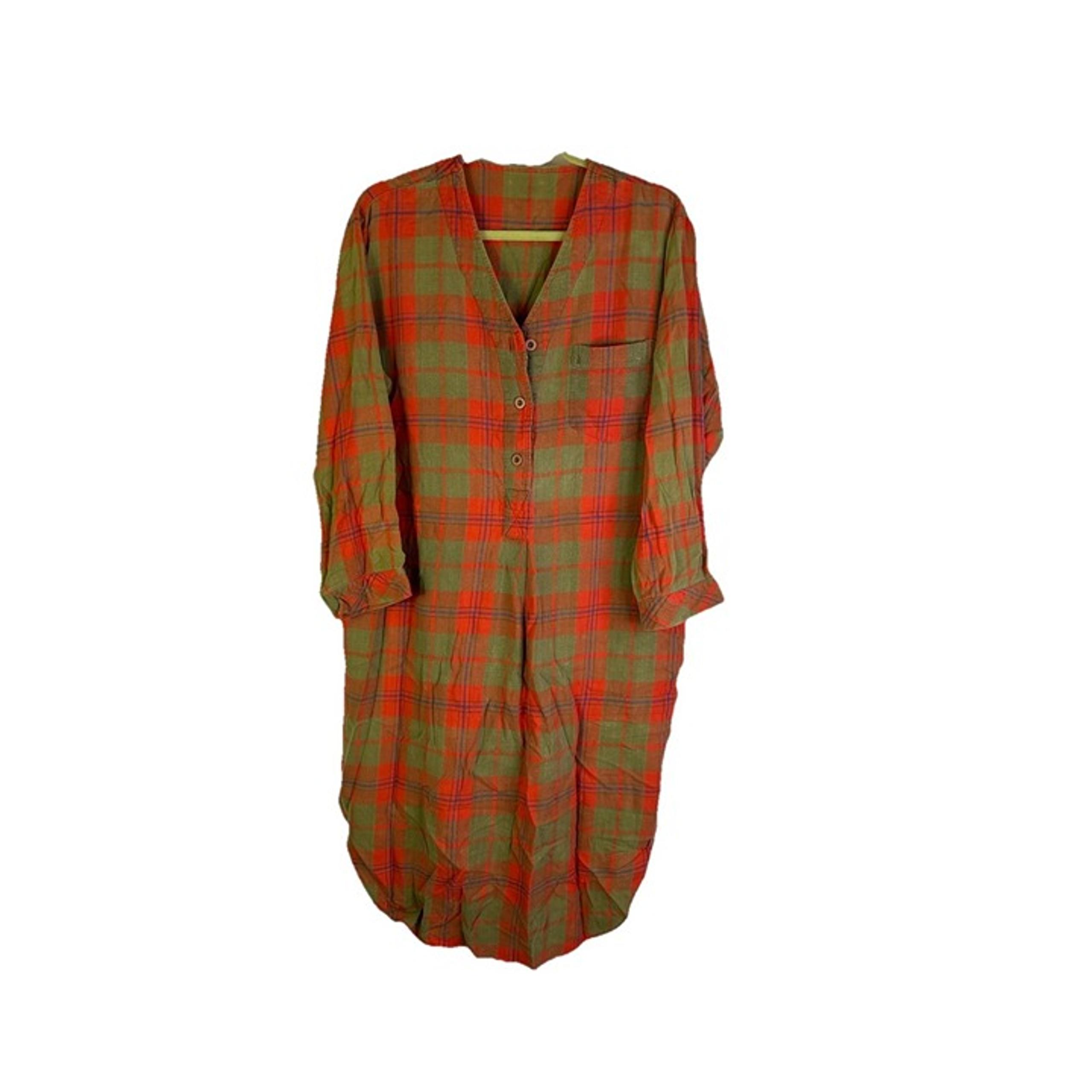 Vintage 90s Womens Large Rainbow Plaid Flannel Faded Nightgown Pajamas Country