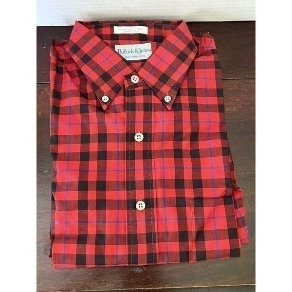 Bullock & Jones Men’s Size Medium Red/Black/Blue Plaid Shirt Long Sleeve