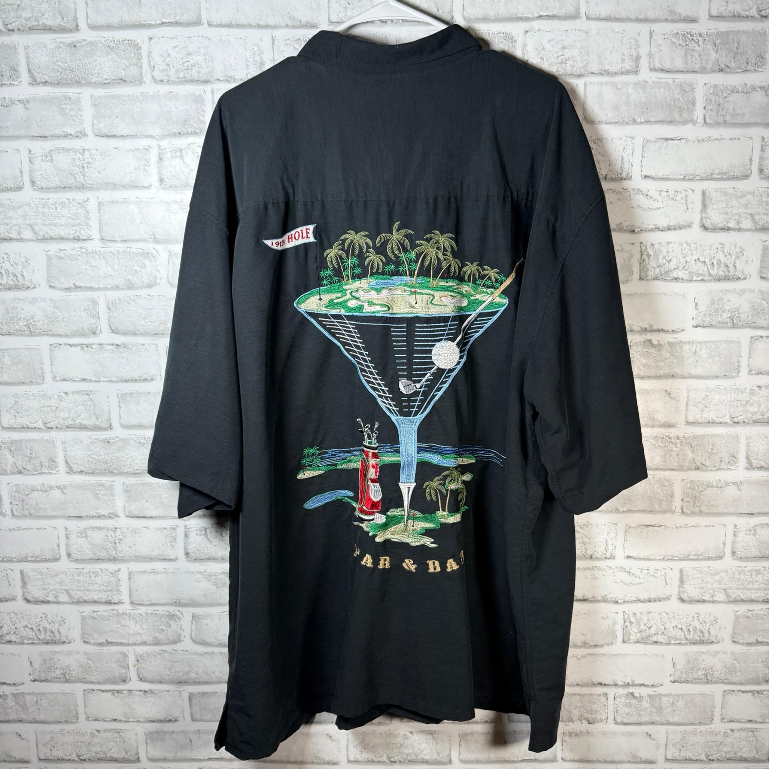 Bamboo Cay Black Embroidered Hawaiian Shirt Mens Size 3XL