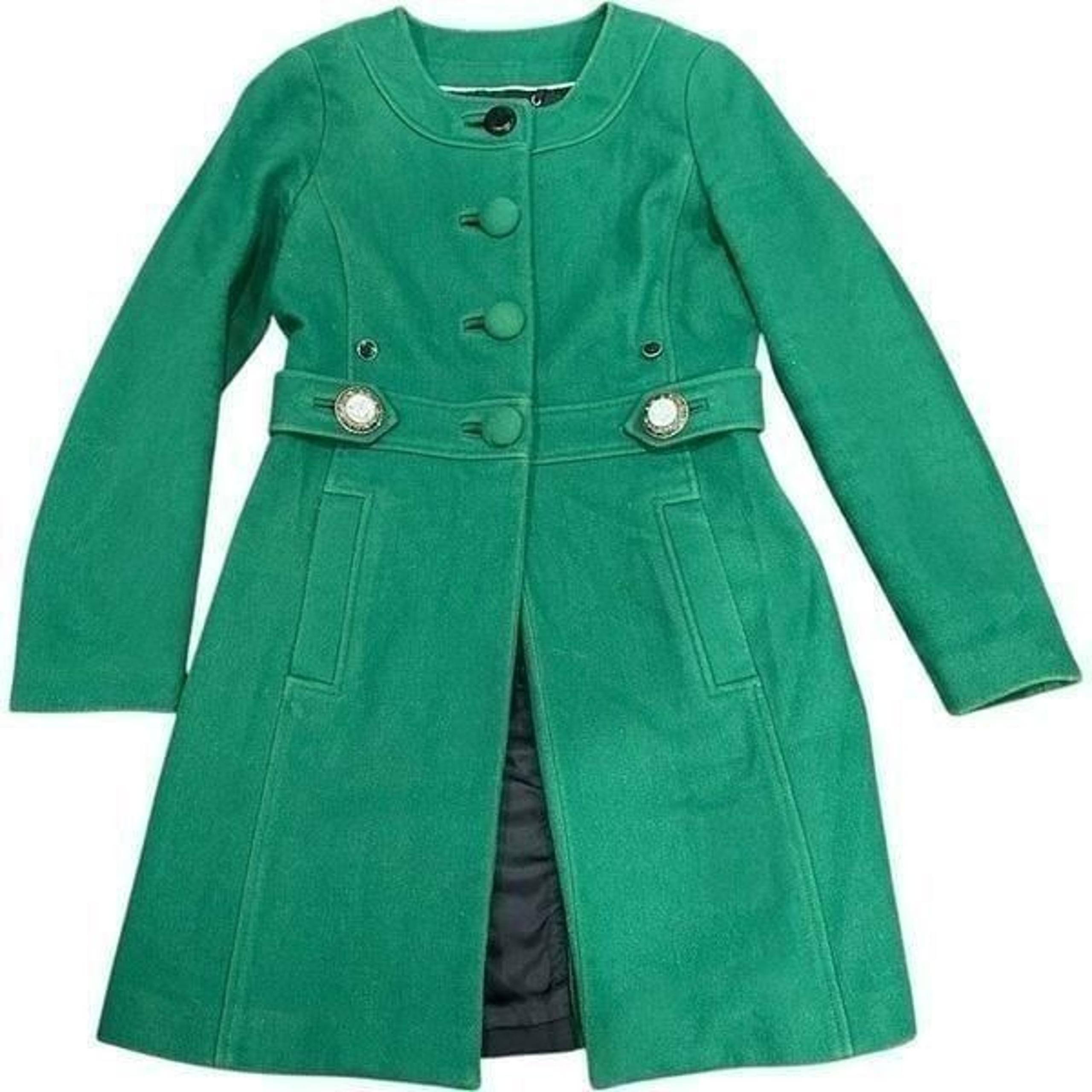 BANANA REPUBLIC Kelly Green Wool Trench Coat Jacket Embellished Buttons Work Pro