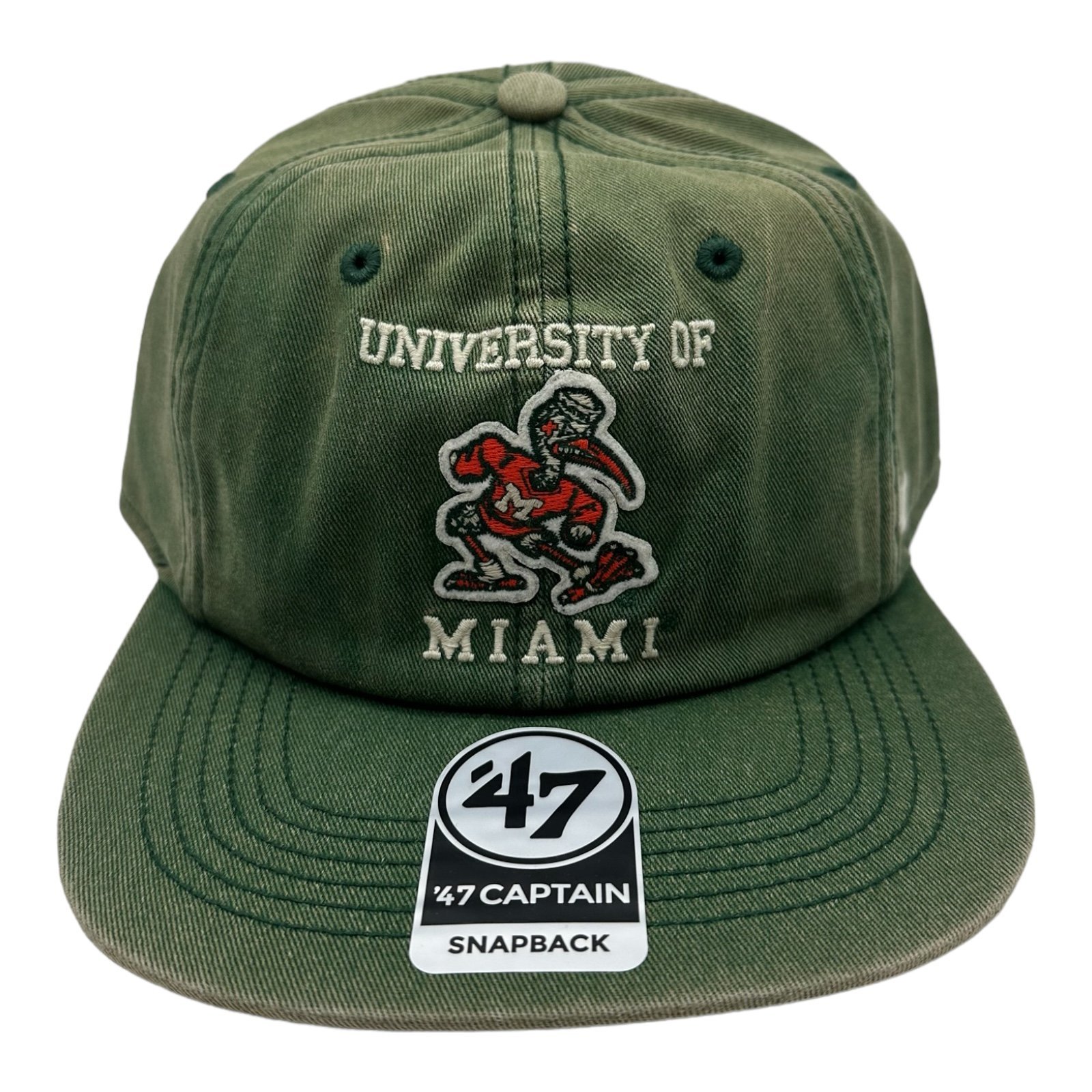NWT 47 Brand Captain Miami Hurricanes Snapback Hat Cap Distressed Double Play