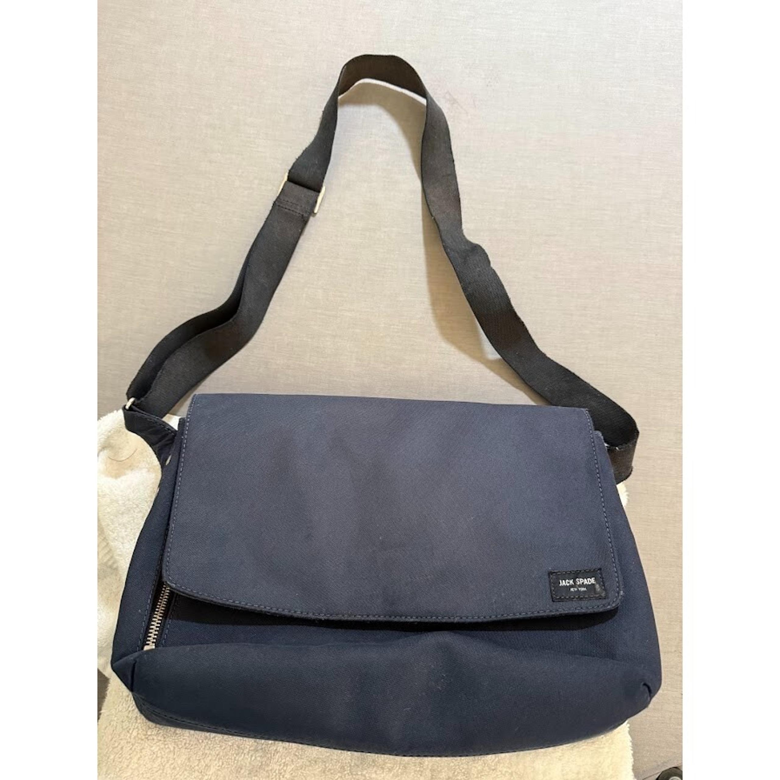 Jack Spade Messenger Bag Blue Canvas Black Liner Adjustable Strap Men's.