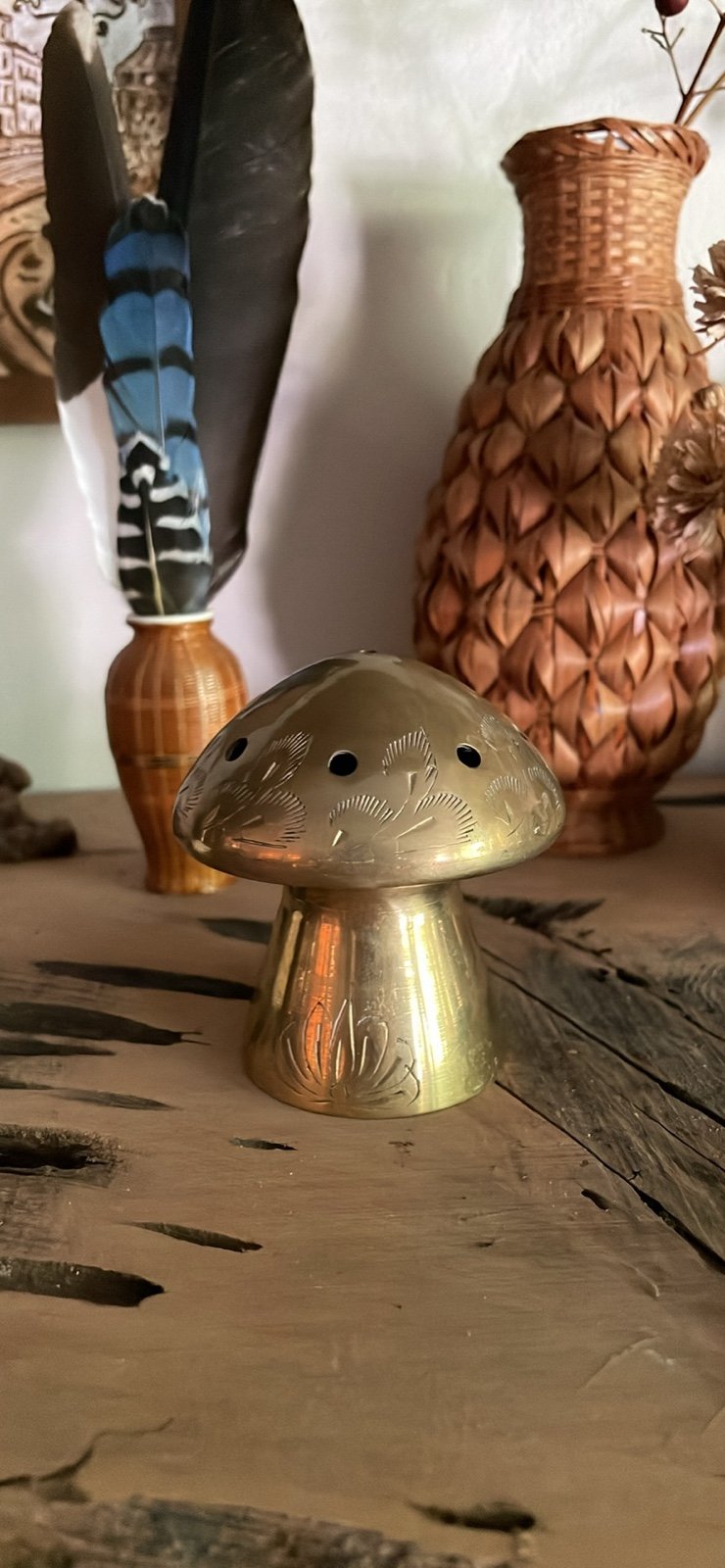 Carved brass vintage incense Mushroom cone