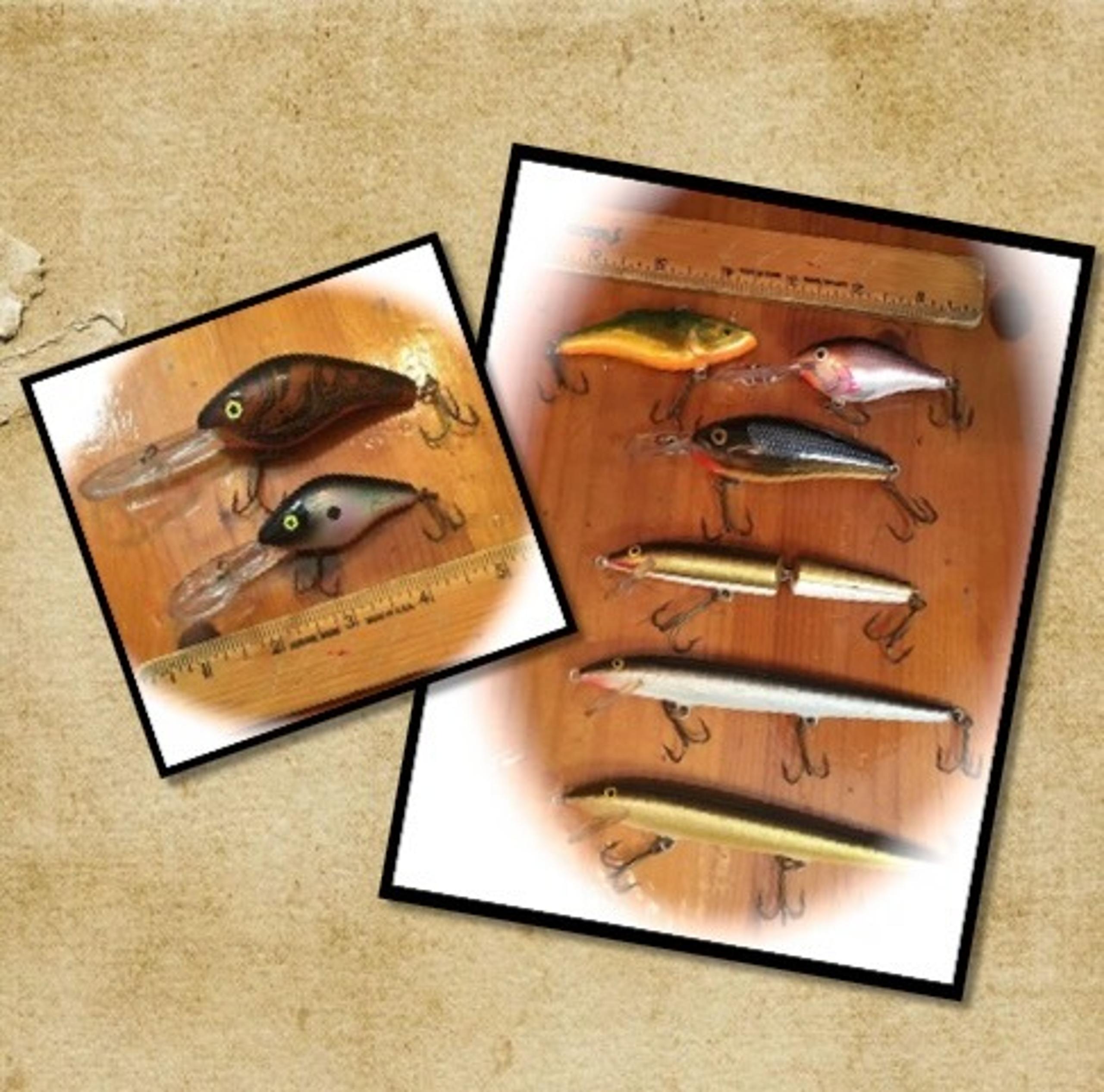 VINTAGE LOT OF FISHING LURES ~ CRANKBAIT & RAPALA FINDLAND LURES ~LOT OF 8