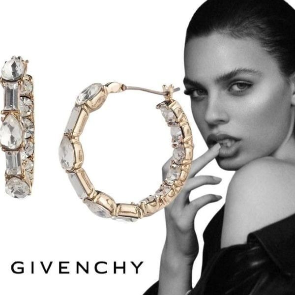 Givenchy Small Baquette & Pear Shaped Crystal Hoop Earrings