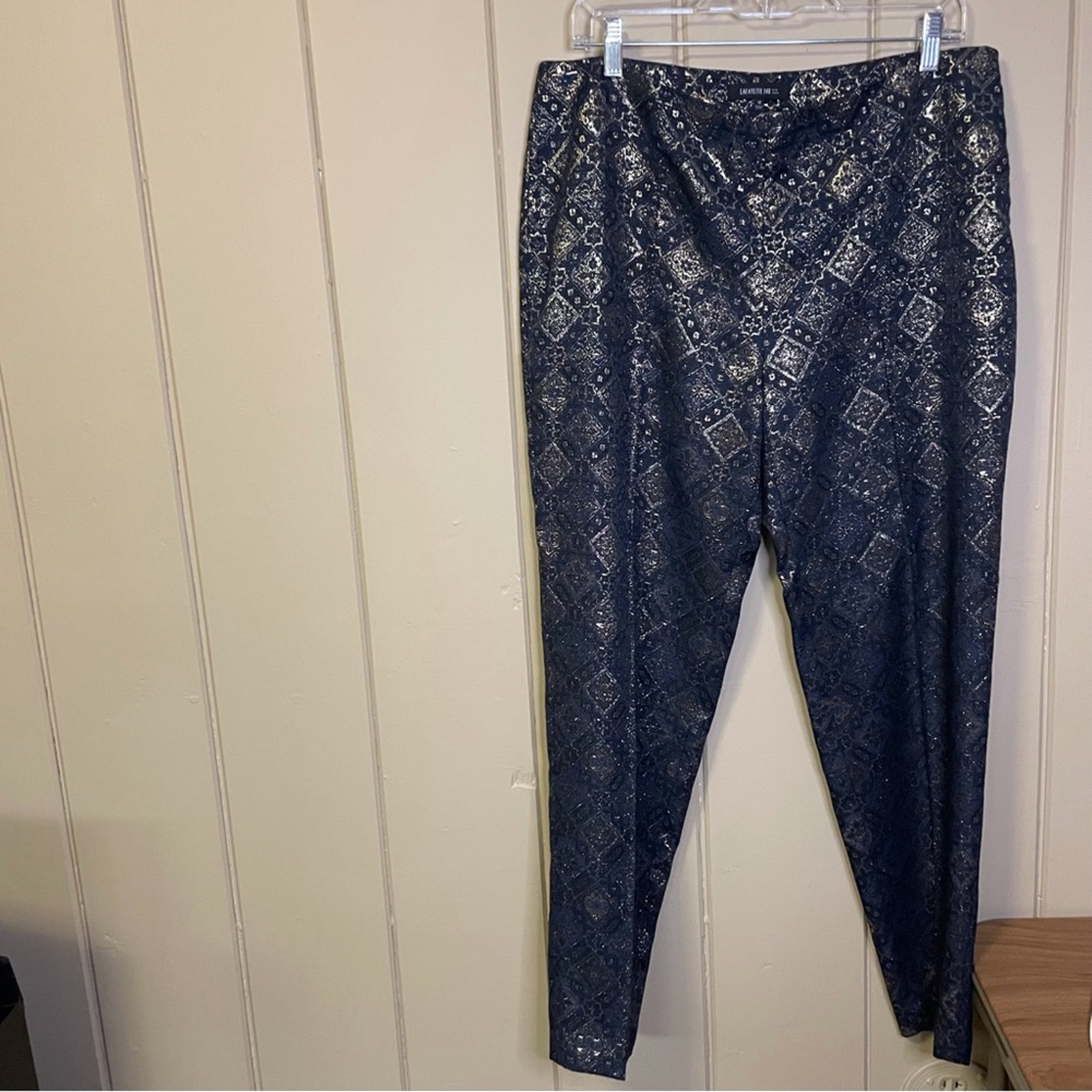 Lafayette 148 New York Navy and Gold Medallion Pant Size 12