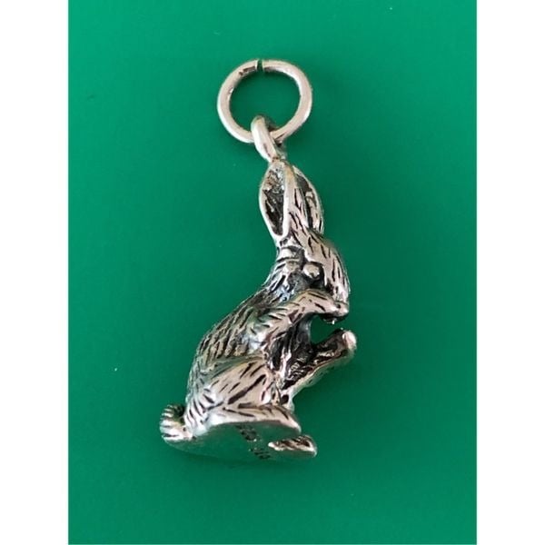 .925 Rabbit Washing Face Sterling Silver Jewelry Charm #vintage