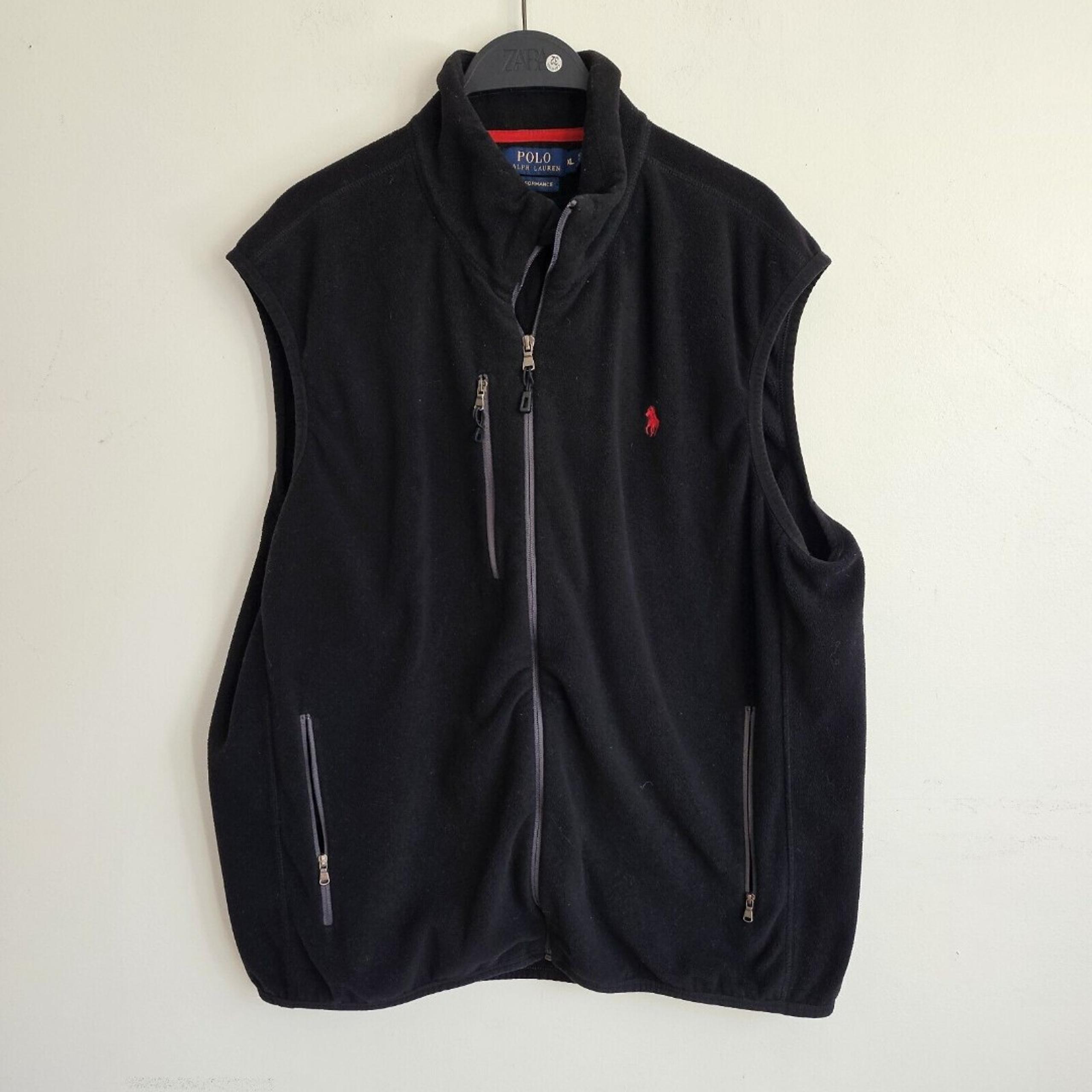 Polo Ralph Lauren Fleece Vest Men XL Black Performance Full Zip Jacket Pony